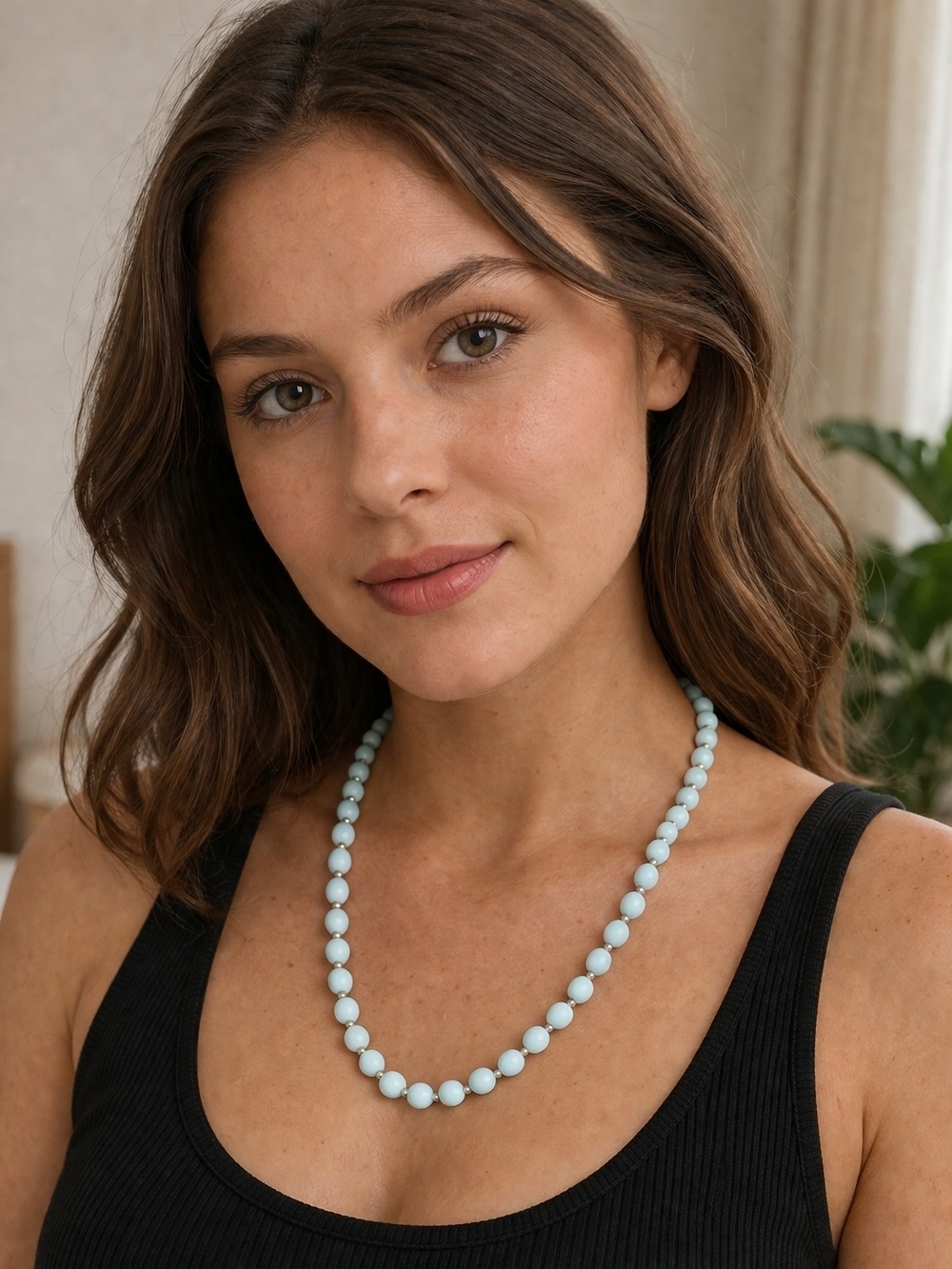 Light Blue Beaded Necklace - Women's Jewelry Silver Tone Faux Pearl